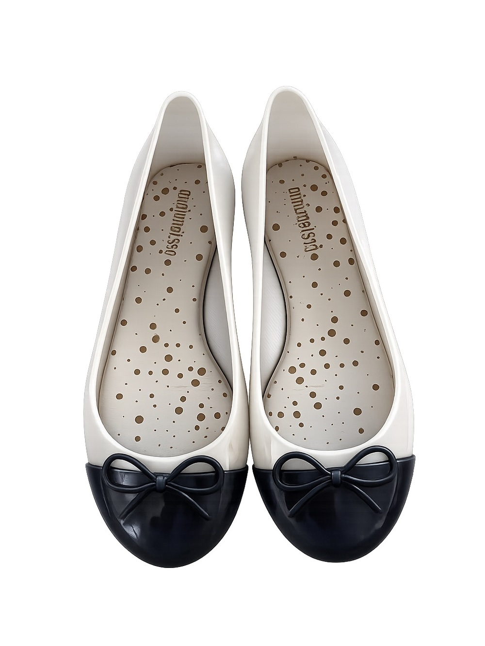 Mini Melissa Two-Tone Bow Ballet Flats in White and Black